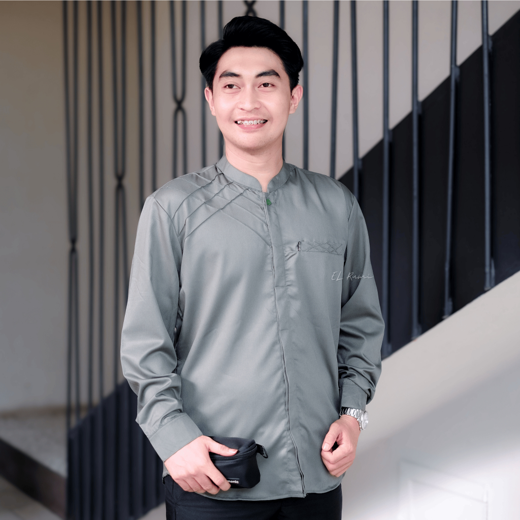 Koko Pria Elrumi Baju Koko Pria Lengan Panjang Polos Motif Jaring Bahan Katun Toyobo Elrumi Lengan P
