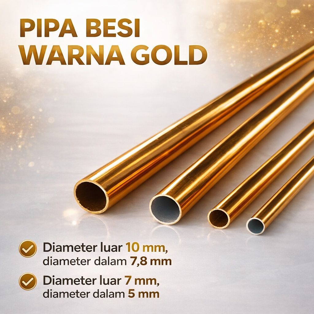 Pipa besi diameter luar 10 mm dan 7 mm, tebal 1 mm
