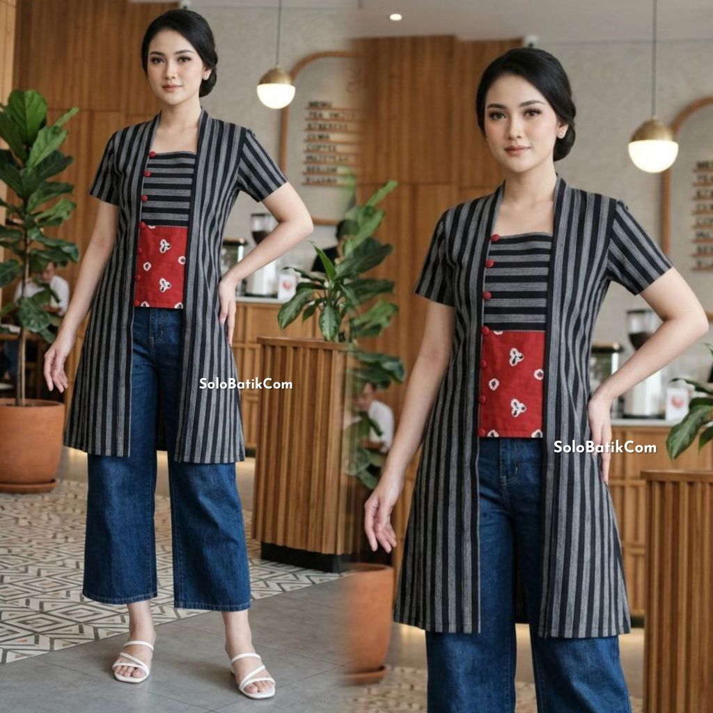 KUTU BARU PANJANG JUMPUTAN LURIK ATASAN BATIK BLUS WANITA SOLO
