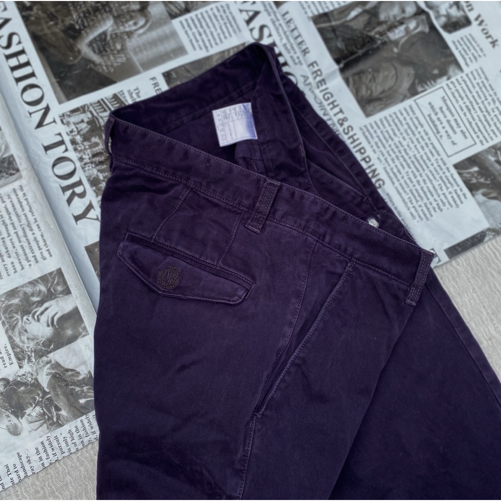 PL celana chino tebal pria warna ungu tua