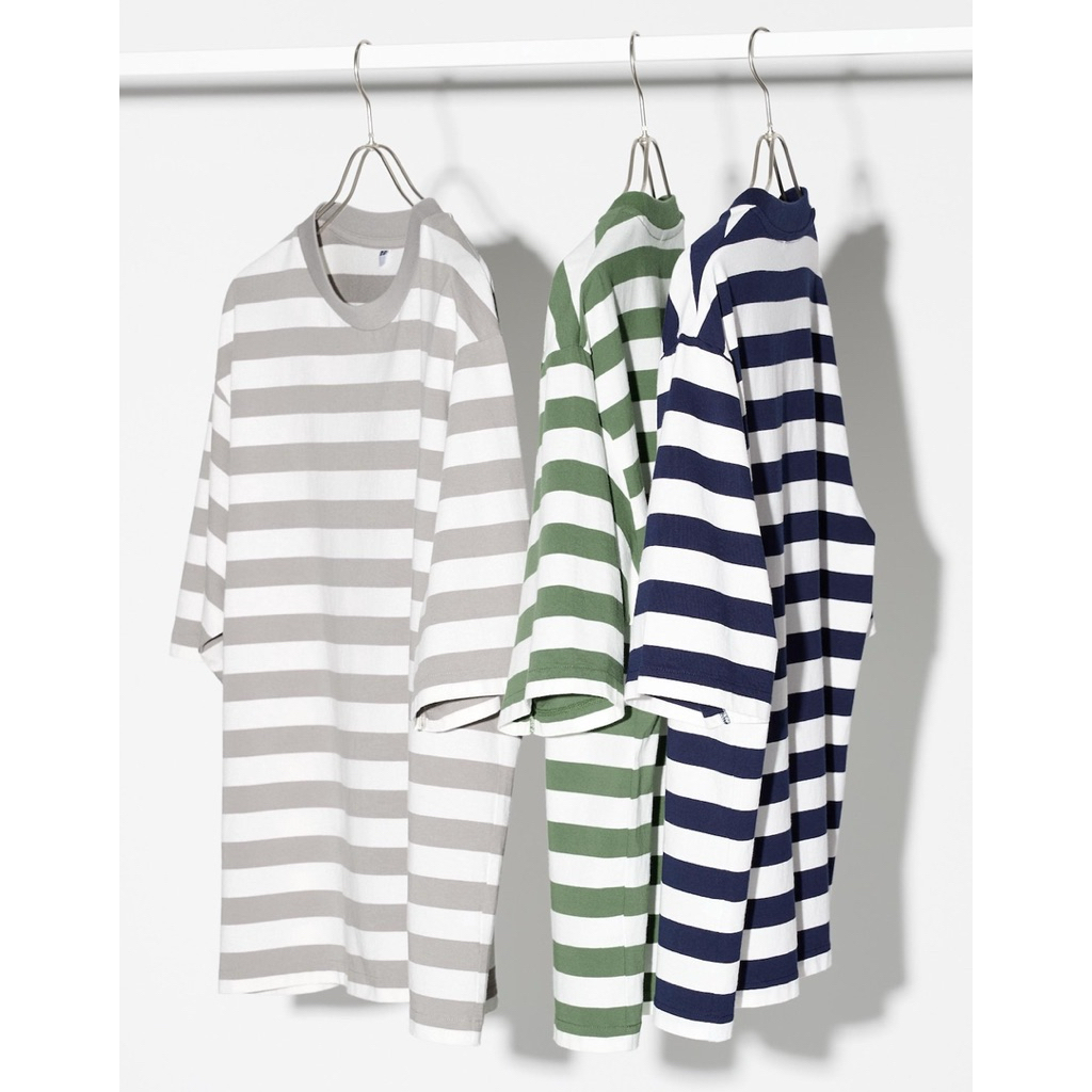 UNIQLO T Shirt Oversize Garis | Oversized Striped T-Shirt HIJAU