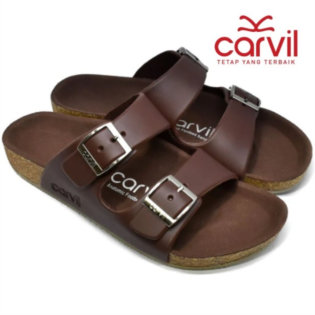 Sandal Kulit Pria Wanita Carvil Brown Original