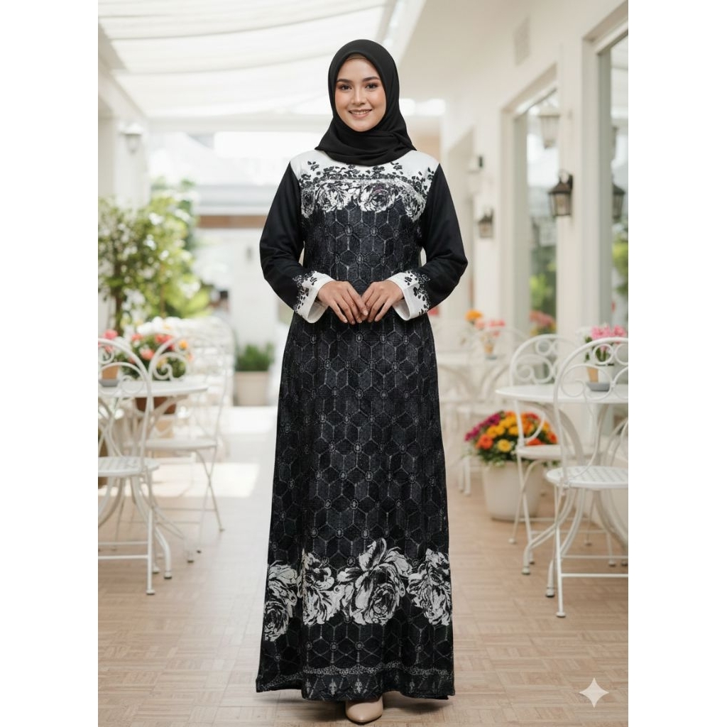 PRELOVED GAMIS HITAM PUTIH BROKAT