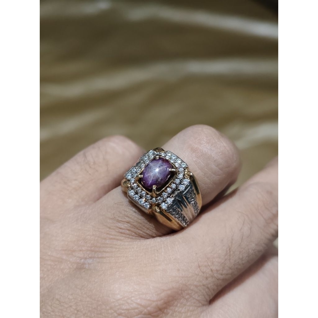 Natural Star Ruby No Heat 2.28crt Star sangat tajam mayung Lab Memo WGL Ring Perak