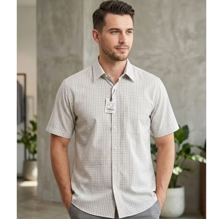 Kemeja Pria The Executive Classic Mini Plaid – Size XXL (15½) | Stok Gudang