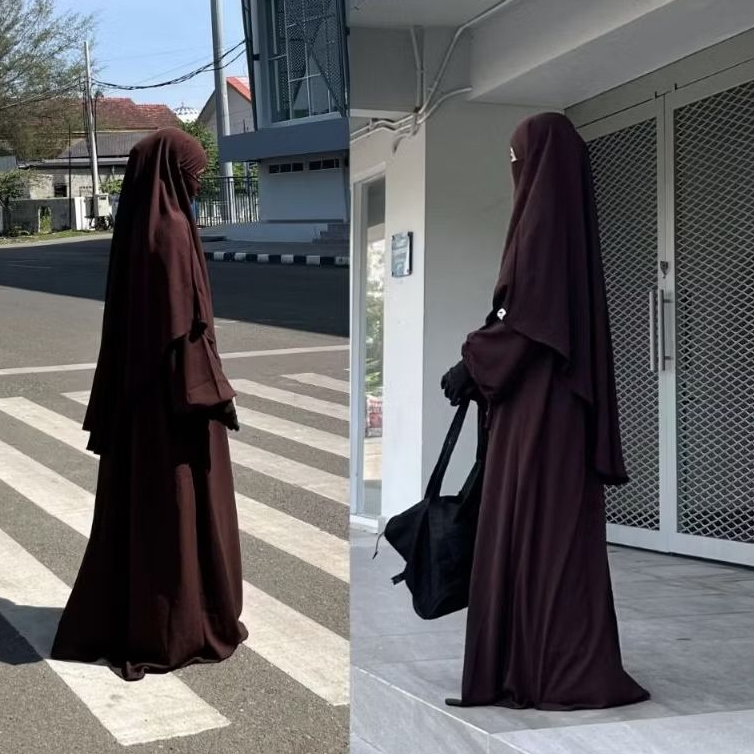 abaya set french khimar bahan kain crinkle premium