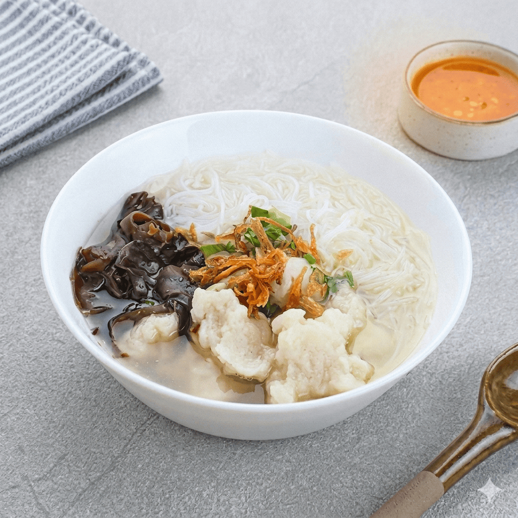 Tekwan Palembang Instan 1 Porsi Komplit - Tekwan Ikan Siap Saji Termasuk Bumbu & Soun - Higienis