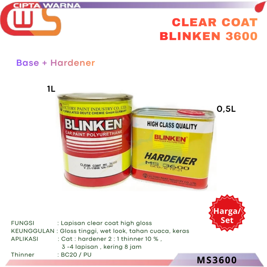 Clear Coat Blinken 3600 1,25 liter Pernis Clearcoat Palembang