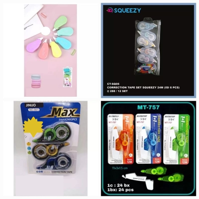 1 Set Isi 6 Tip Ex Kertas Pita Correction Secret Tape Bai Hang BH-68-B/ CT-RB01/ JUMBO 9394/ mt 757 