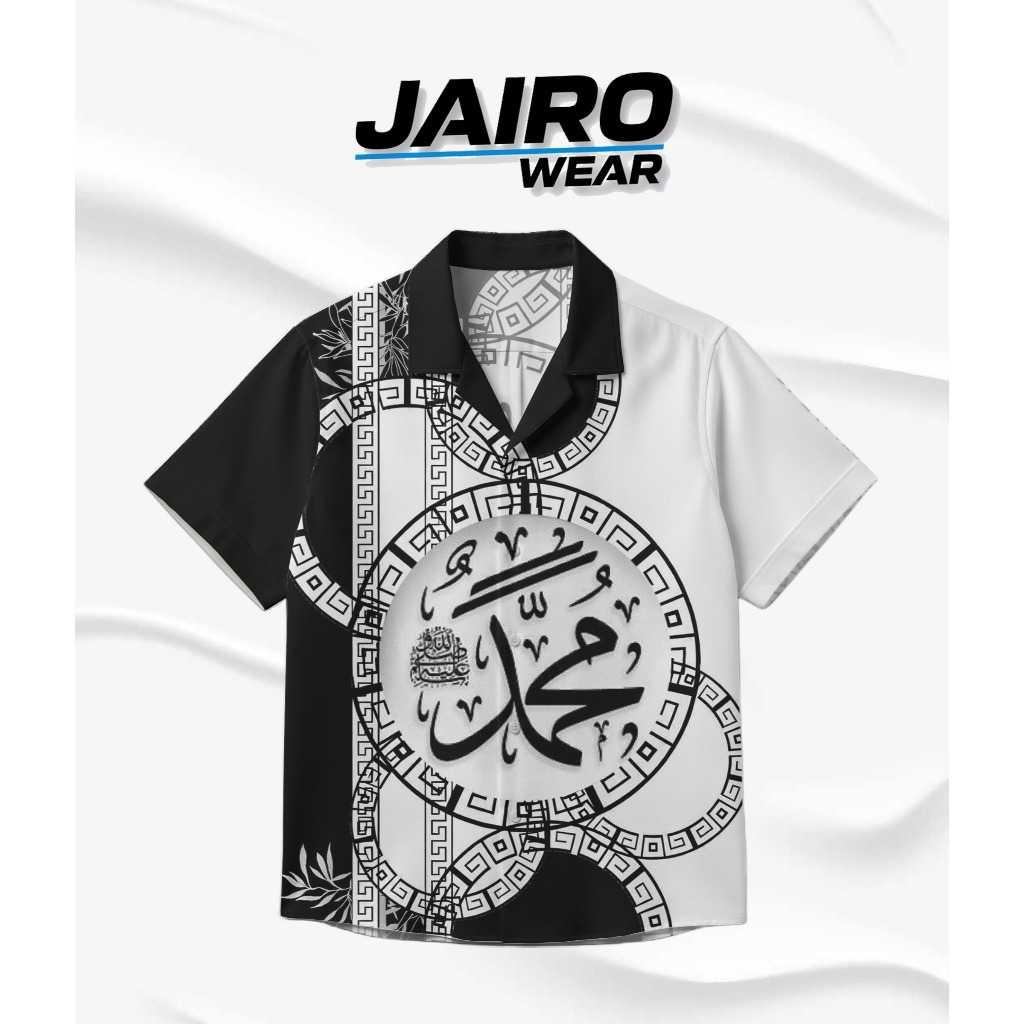 JAIRO Kemeja Ramadan Fashion Beauty Muslim Motif Kaligrafi Hitam Putih| JR13
