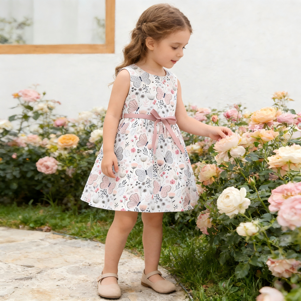 insbell Dress Anak Perempuan Gaun Putri MotifKupu-kupu Berbahan Katun Murni Rok Korea Musim