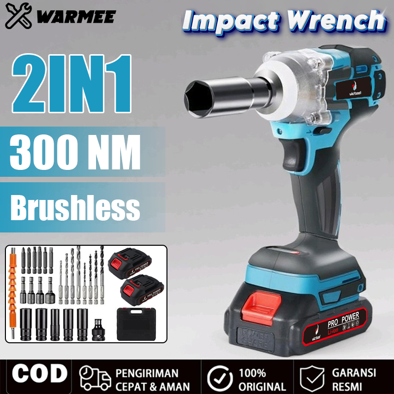 WARMEE Impact Wrench Brushless Mesin Bor Impact Cordless 288V Electric Impact Wrench Spanner Set