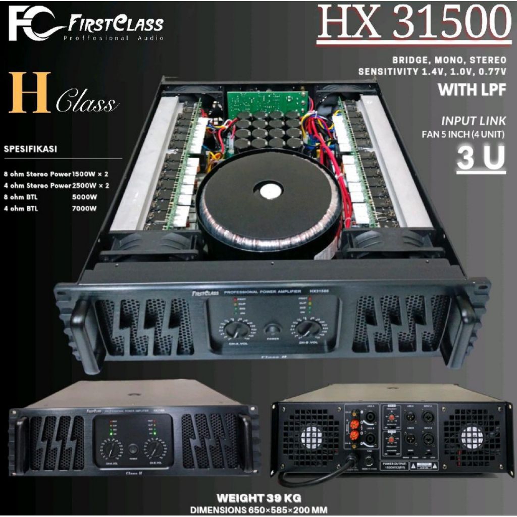 POWER AMPLIFIER FIRSTCLASS HX-31500 TEBAL 3U 5000 WATT 8 OHM ORIGINAL FC HX31500