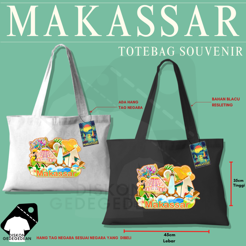 Diskongedegedean Totebag Souvenir Makassar Tas Oleh Oleh Makssar Bahan Blacu Sablon