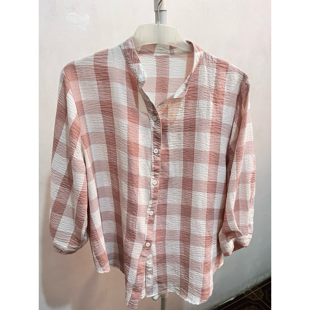 Kemeja wanita kotak pink