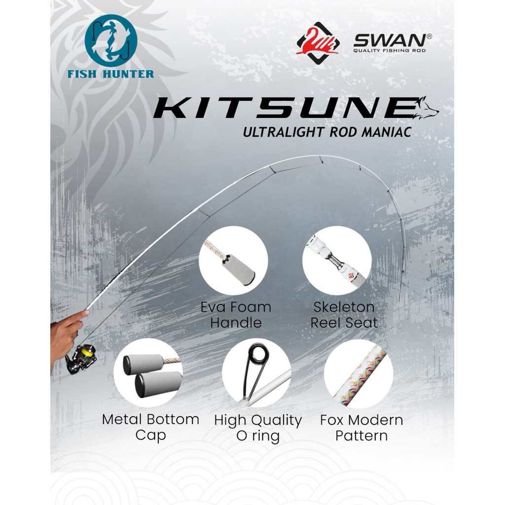 Fish hunter - Joran swan Kitsune Ultralight maniac Carbon solid BC dan spinning 2-6lb
