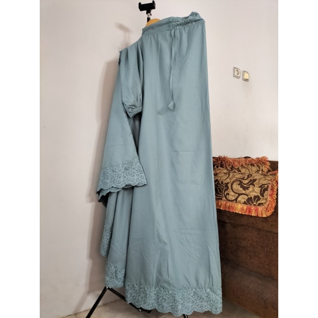 NEW MUKENA KHADIJAH BORDIR WANITA POLOS HIJAU WARDAH LUCU