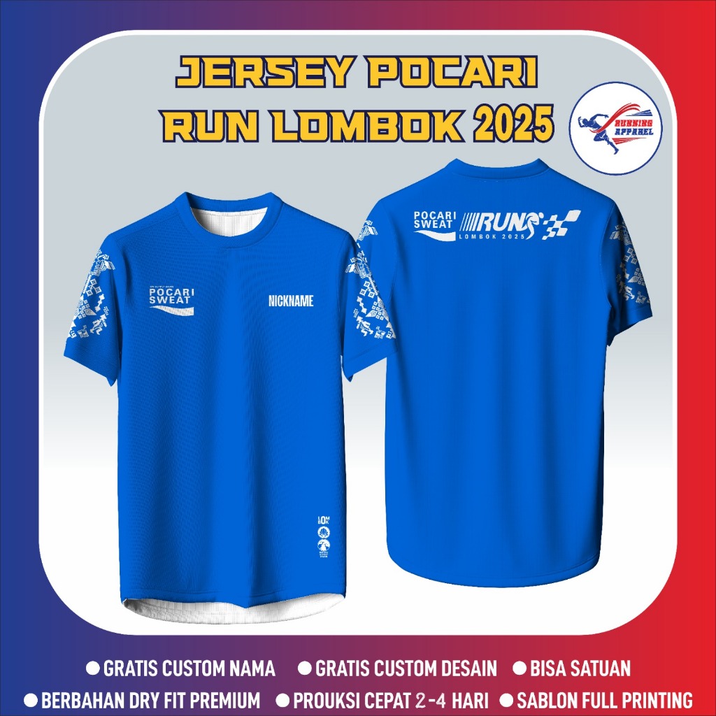 Jersey POCARI RUN LOMBOK 2025 - Baju Olahraga Running 2XU Dryfit Full Printing