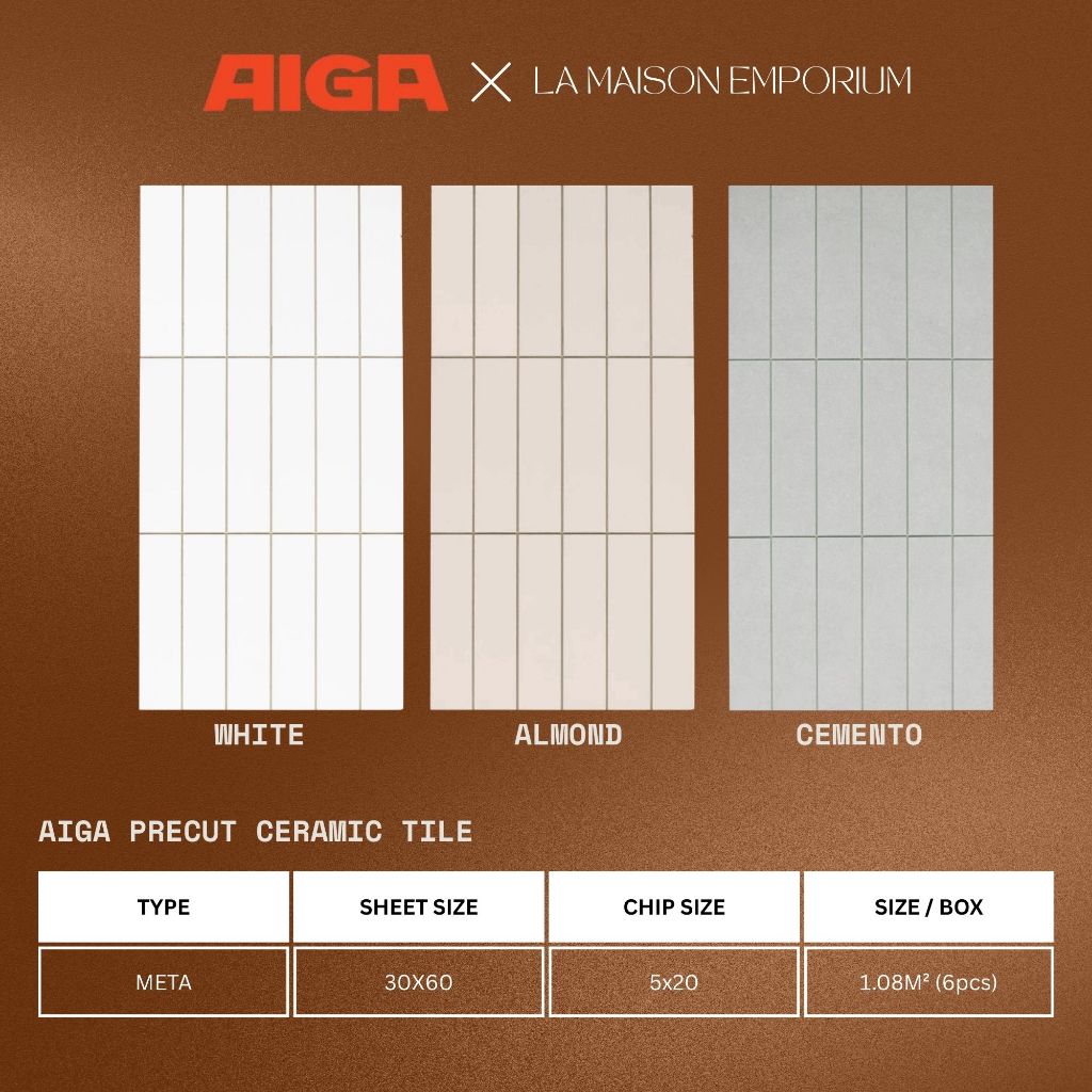 Keramik  Precut Tiles AIGA Meta putih Pastel Series 30x60 cm (5x20cm) / Kramik Pre cut 3060 nat pals