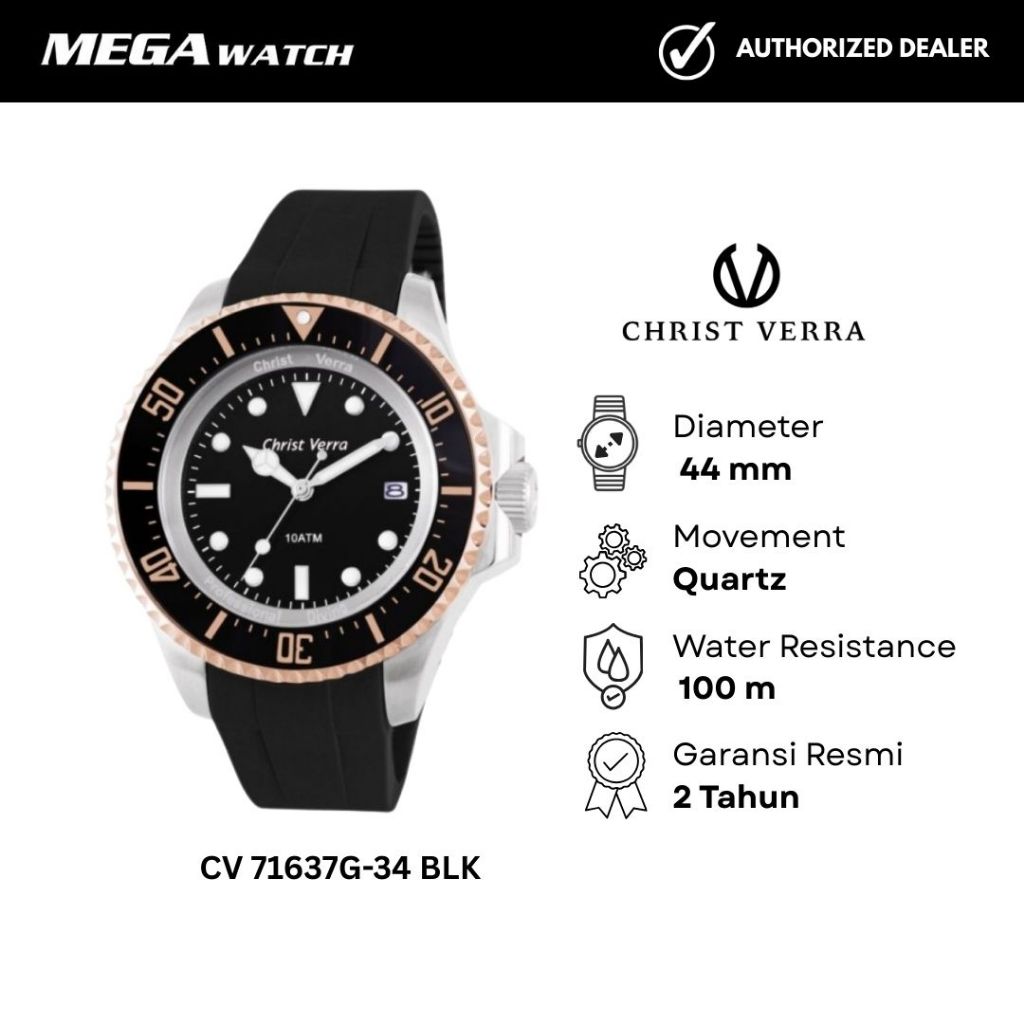 Jam Tangan CHRIST VERRA Pria Original CV 71637G-34 BLK