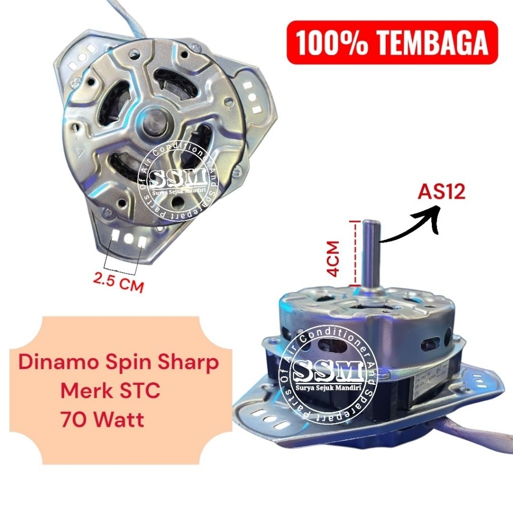 Dinamo Spin Mesin Cuci Sharp 70 Watt As12 Dinamo Pengering Mesin Cuci Sharp 14 KG