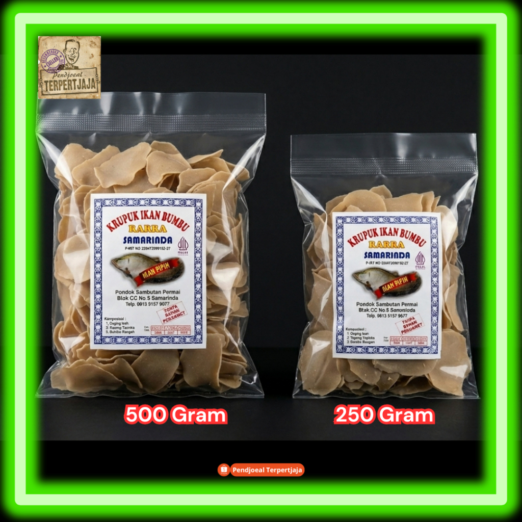Kerupuk Ikan Pipih Mentah Rarra Samarinda Asli - Krupuk Bumbu Ikan Belida Khas Kalimantan 250g & 500