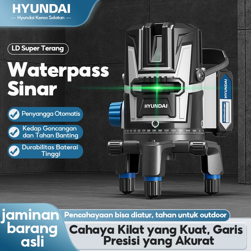 HYUNDAI Laser Level Baterai Waterpass 2/3/5 Line Tingkat Self leveling 360° Laser