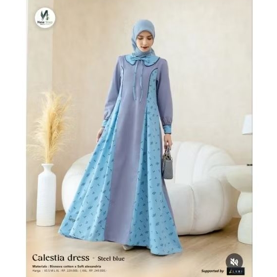 Gamis Calestia Dress Steel Blue Spesial Promo