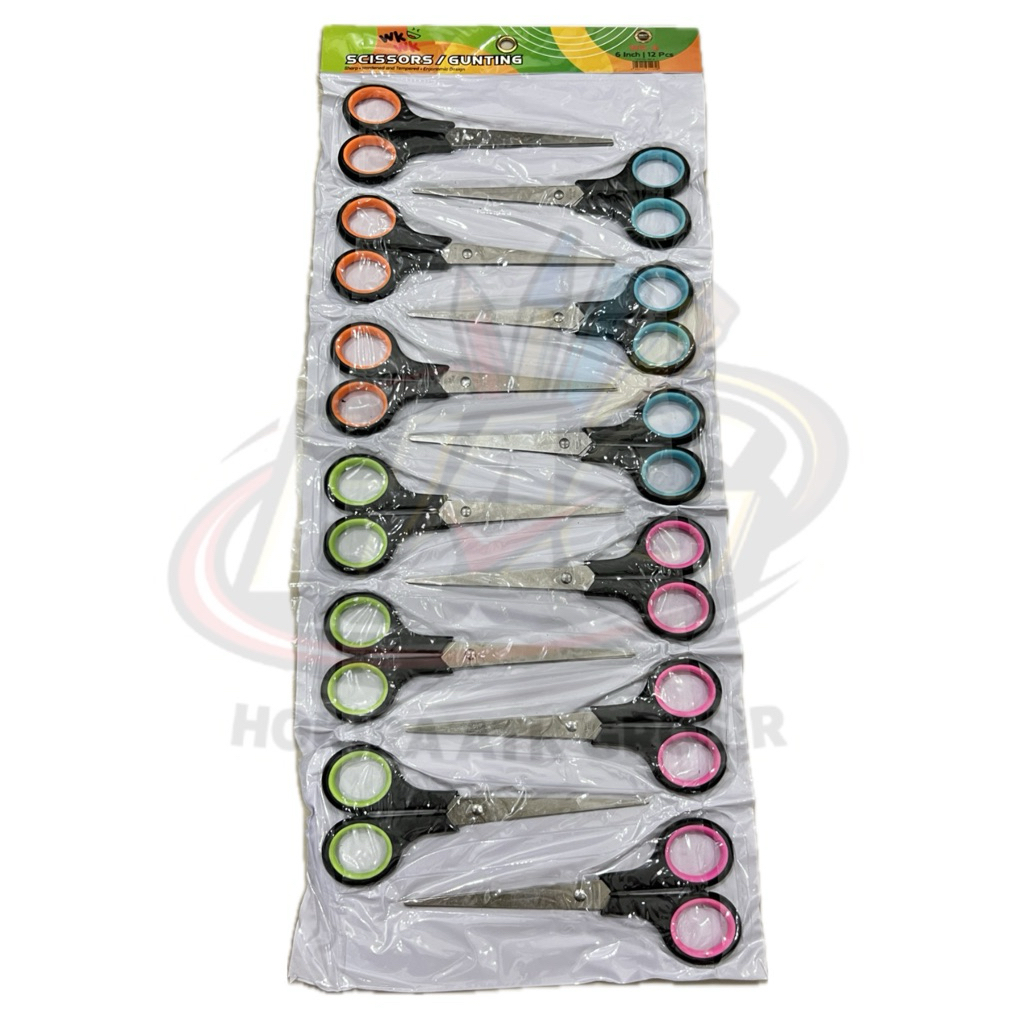 ( 1 Lusin ) Gunting / Scissors Sedang 6 Inch Merek WKWK Rentengan