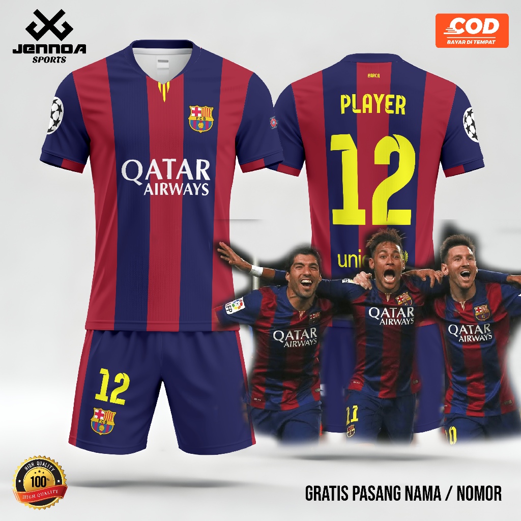 JERSEY Baju Jersey Custom Barca Home 2014-2015 Pendek Dryfit Milano Anak Dewasa