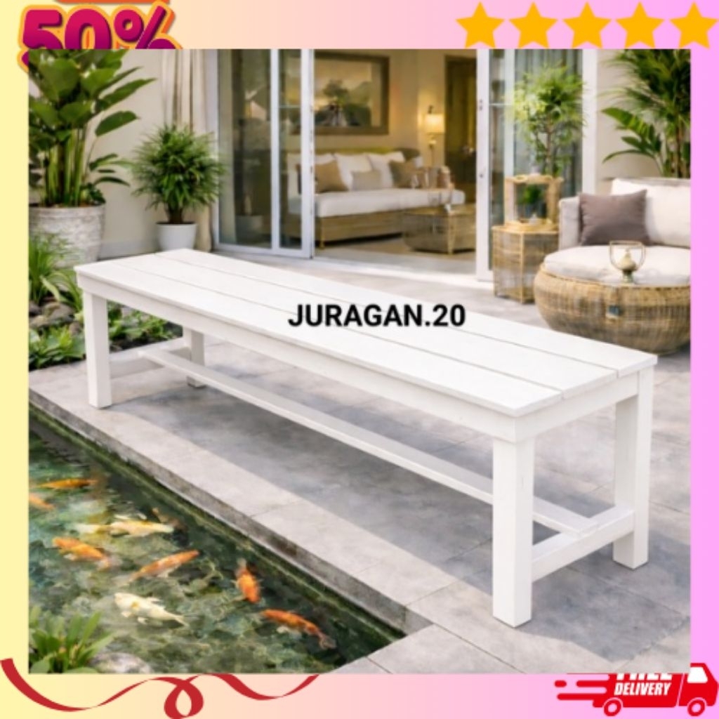 Redy Stok Kursi Bangku Kayu Panjang Warna Putih Kursi Tunggu Toko Kursi Cafe