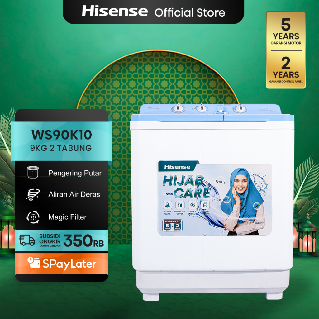 Hisense Mesin Cuci WS90K10 Top Loading Twintube Kapasitas 9KG 2 Tabung Bukaan Atas Air Tub Spin Dryi