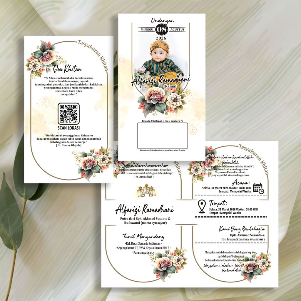 Undangan Khitan, Gusaran, Aqiqah, Khitanan sudah berikut Plastik label nama Foto Denah Undangan digi
