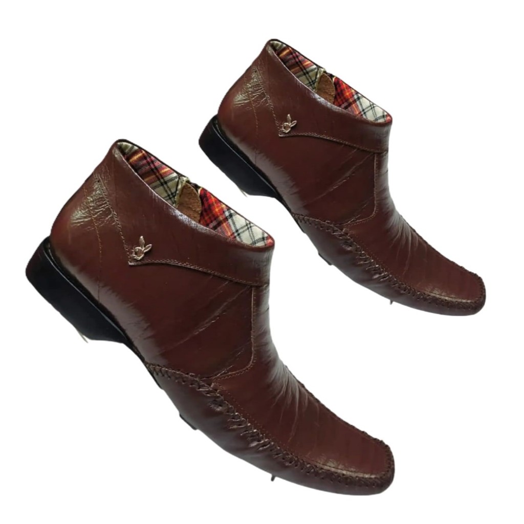 Sepatu Formal Pria Coklat resaleting | Sepatu Boot Playboy Kulit Asli | Pantopel Kerja Elegan Nyaman