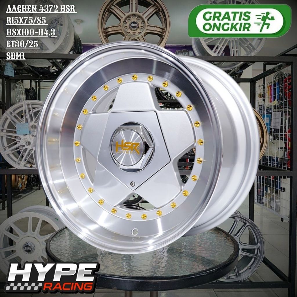 Velg model Celong Ring 15 HSR AACHEN R15 Silver Lebar 7,5/8,5 untuk XENIA , CONFERO , FREED , JAZZ