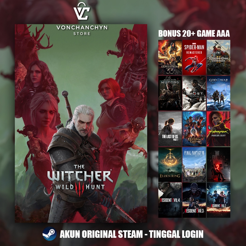 The Witcher 3 + Bonus 208 Game Original - Steam Sharing