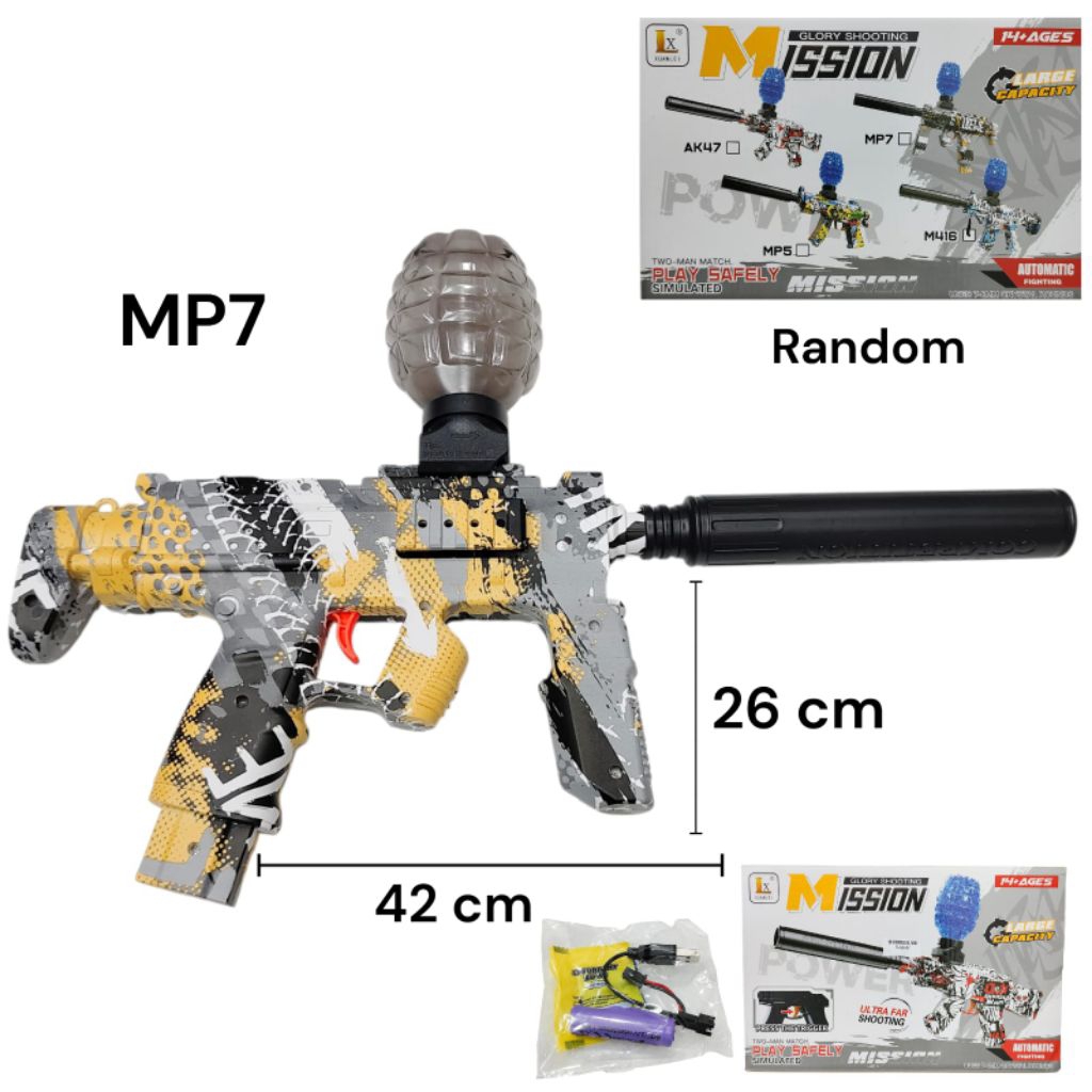 1262 Mainan Pistol Gel Electric Free charger MP7 / Mainan Pistol tembakan bola jelly / Mainan Pistol