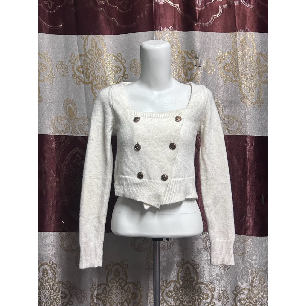 baju rajut sweater ala blazer rajut crop kancing mewah korean look / atasan kancing lepas pasang