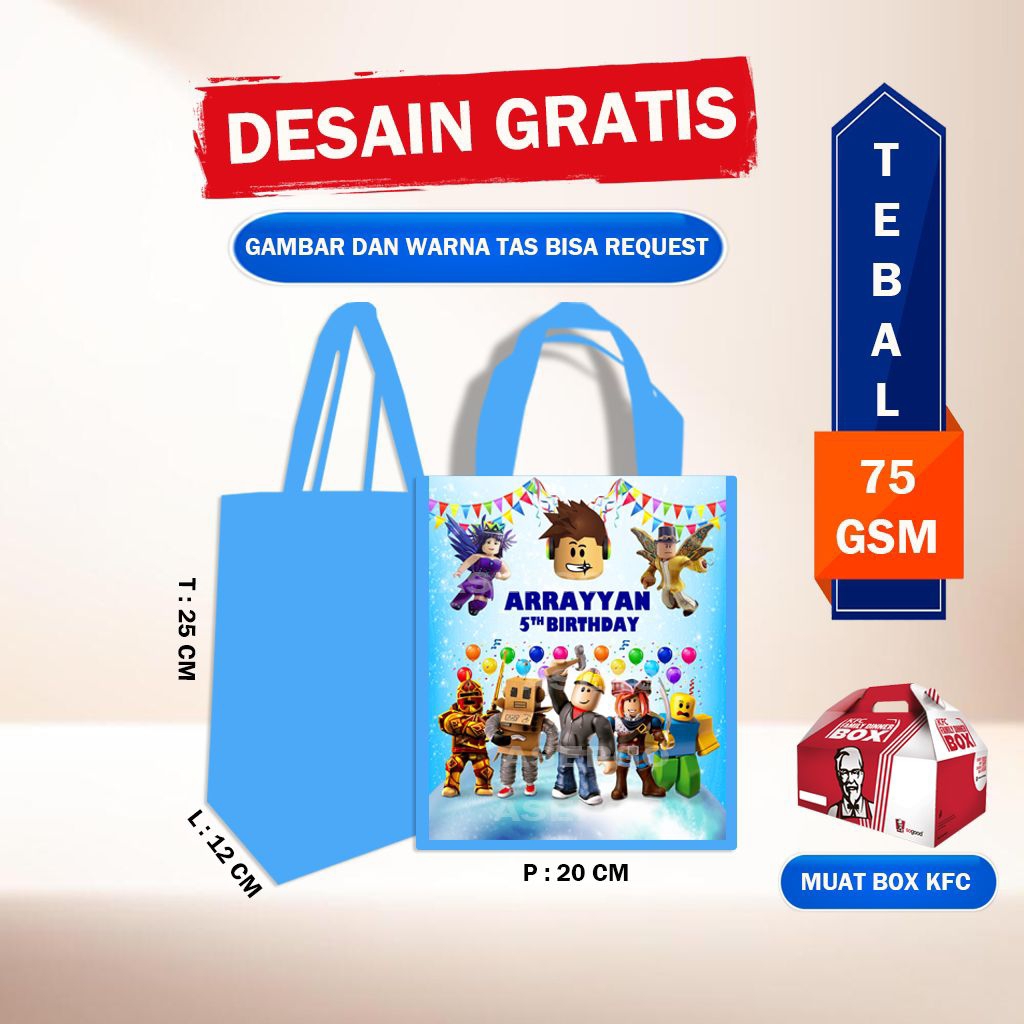 Tas ultah Roblox anak/Goodie bag Roblox/Tas ulang tahun Roblox/Tas souvenir Roblox