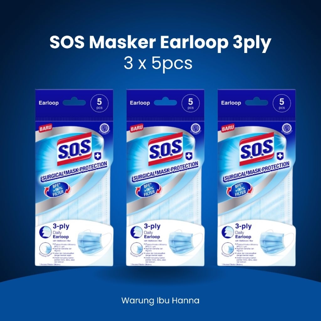 SOS Surgical Mask Protection Daily Earloop  3 Ply Daily Earloop