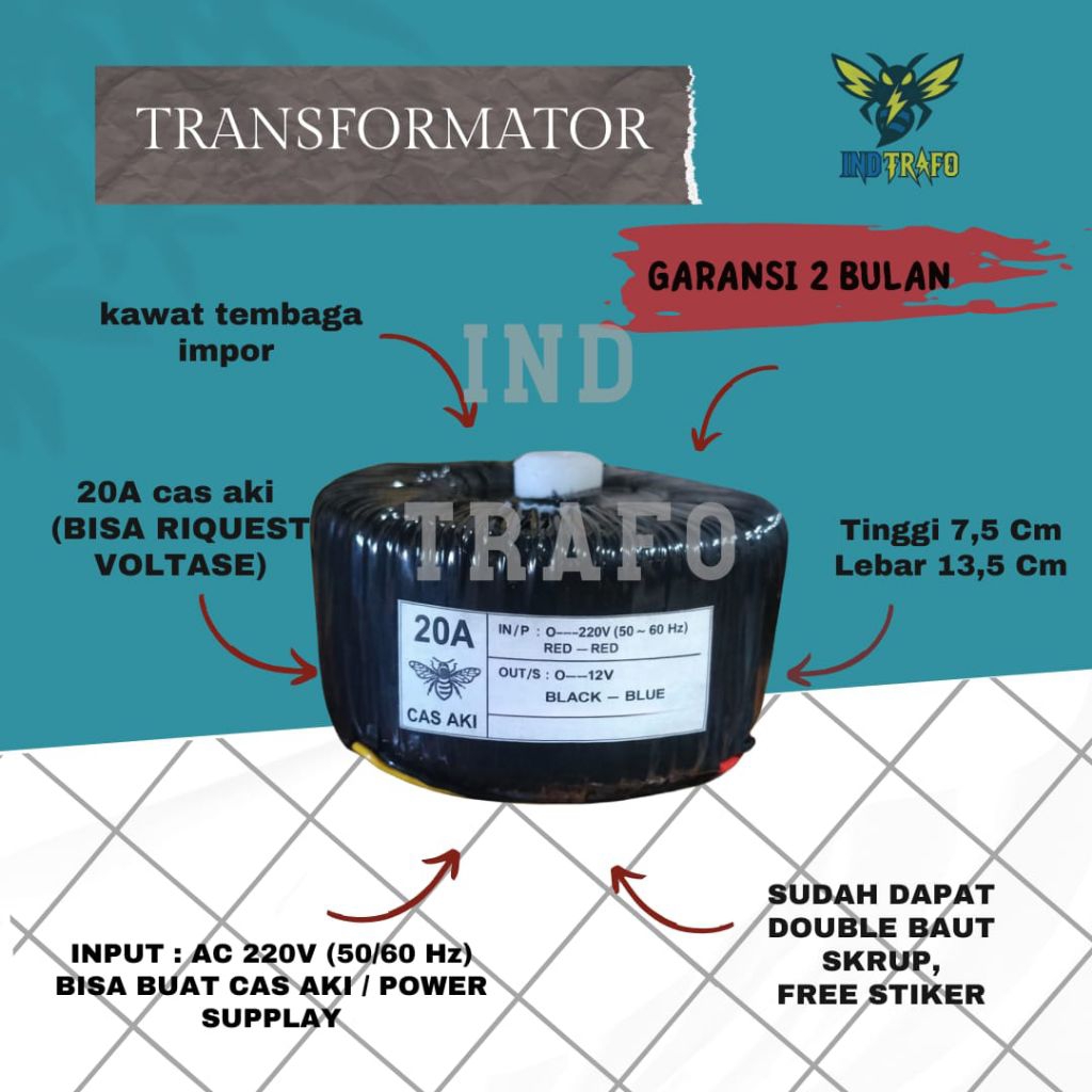 Trafo Toroid Donat 20 Ampere Cas Aki (bisa riquest voltase)