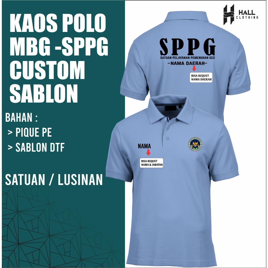 Kaos Polo Seragam SPPG - MBG | Kaos kerah  - Custom Sablon