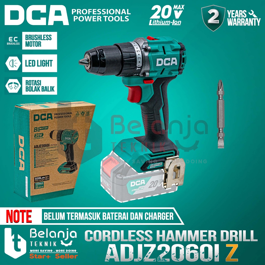 Mesin Bor Baterai DCA ADJZ2060iZ Hammer Drill Cordless 13MM 20V ADJZ 2060i Z Unit Saja