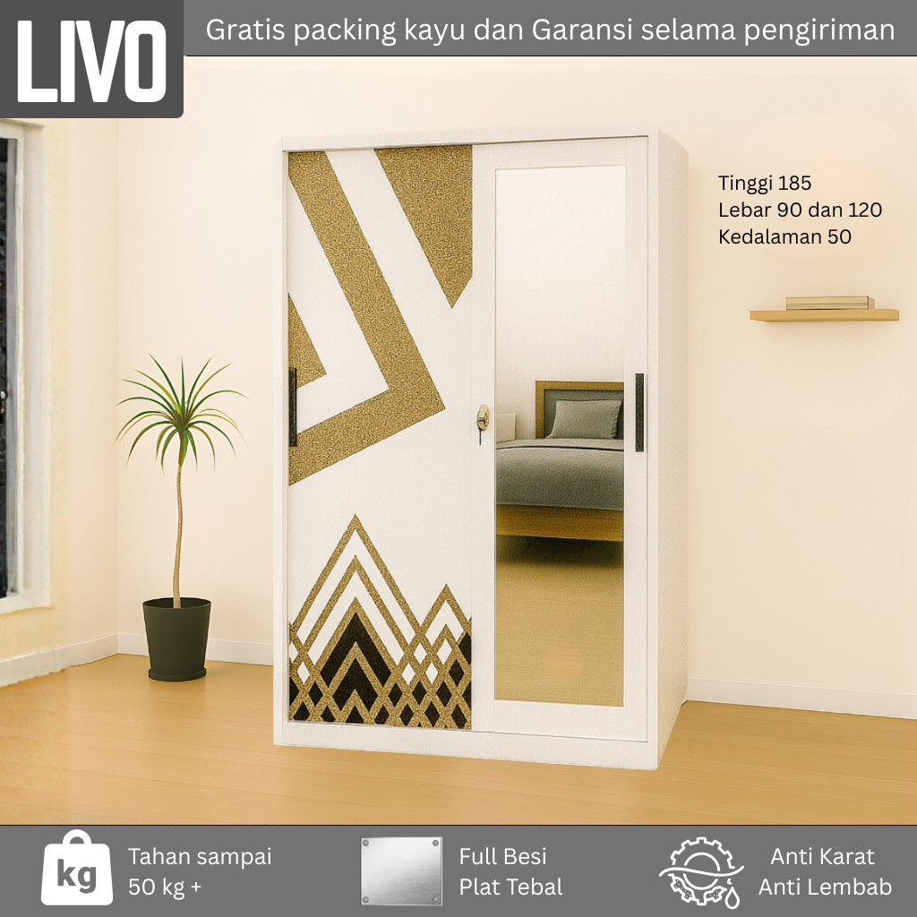 KARSINDO. Lemari Pakaian 2 Pintu Besi Sliding Cermin | Lemari Baju Sleding Besi