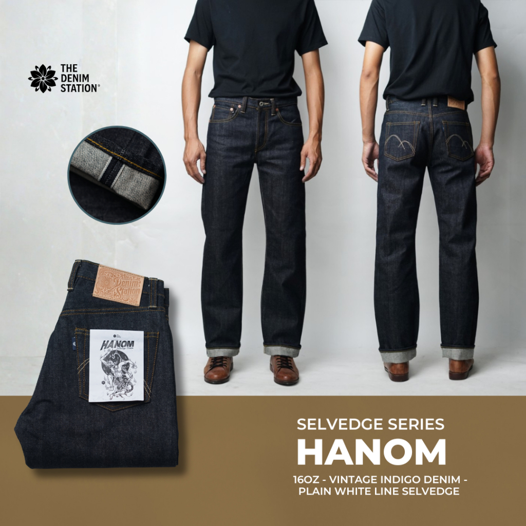 The Denim Station - HANOM 16oz Vintage Indigo with Plain White Line Selvedge Denim (Ready Stock)