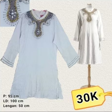 Tunik Putih Bordir Payet - Atasan Muslimah Etnik