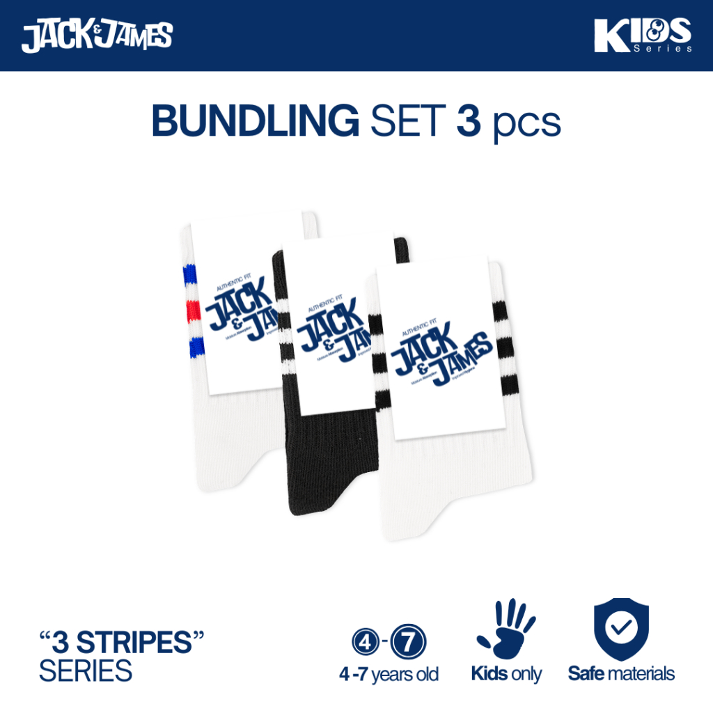 JACK & JAMES Paket Bundling Kaos Kaki Anak 3 Warna Stripe 3 Series