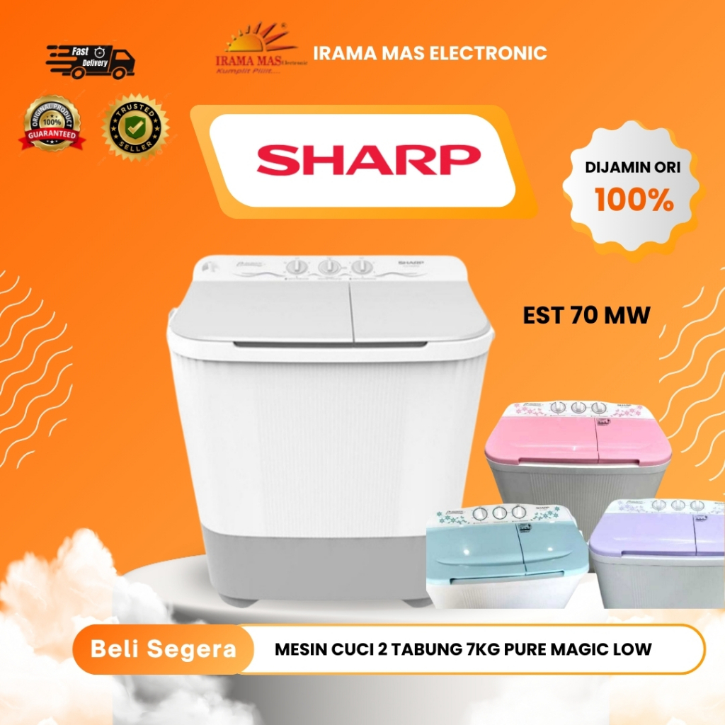 MESIN CUCI SHARP EST 70 MW 7 KG 2 TABUNG  PURE MAGIC LOW