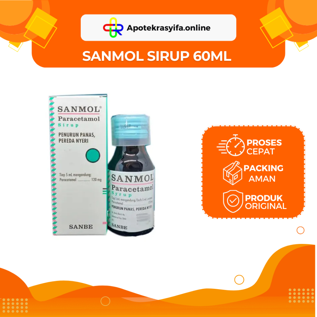 SANMOL Sirup Paracetamol 60ml Meringankan Sakit Kepala Demam Anak Dewasa