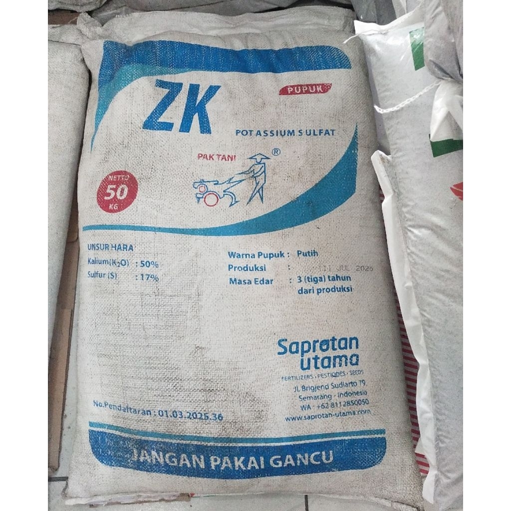 Pupuk zk kemasan 50kg asli pabrik saprotan utama